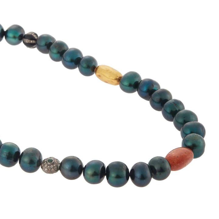 Green Pearl Beaded Necklace 73 (45cm) - Globetrotter - Ileana Makri