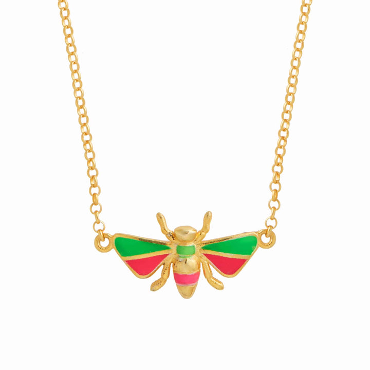 Green & Pink Bee Necklace - Eye M Jungle - Ileana Makri store
