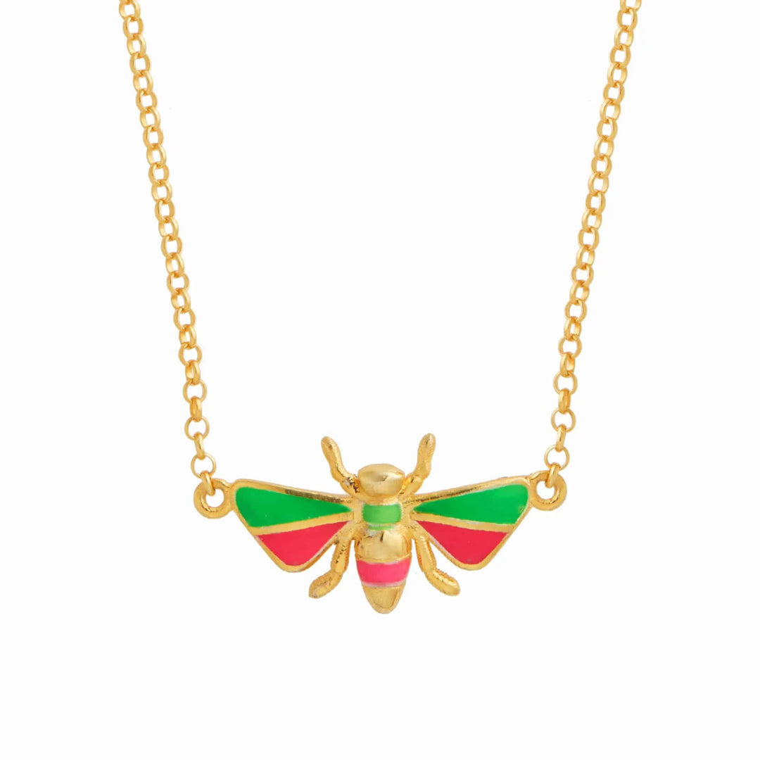 Green & Pink Bee Necklace - Eye M Jungle - Ileana Makri store