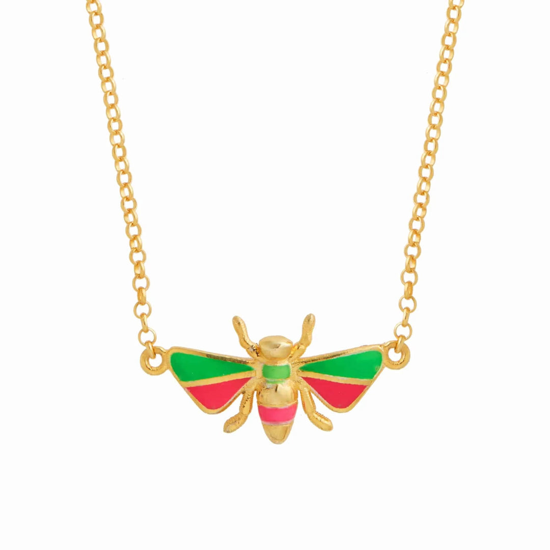 Green & Pink Bee Necklace - Eye M Jungle - Ileana Makri