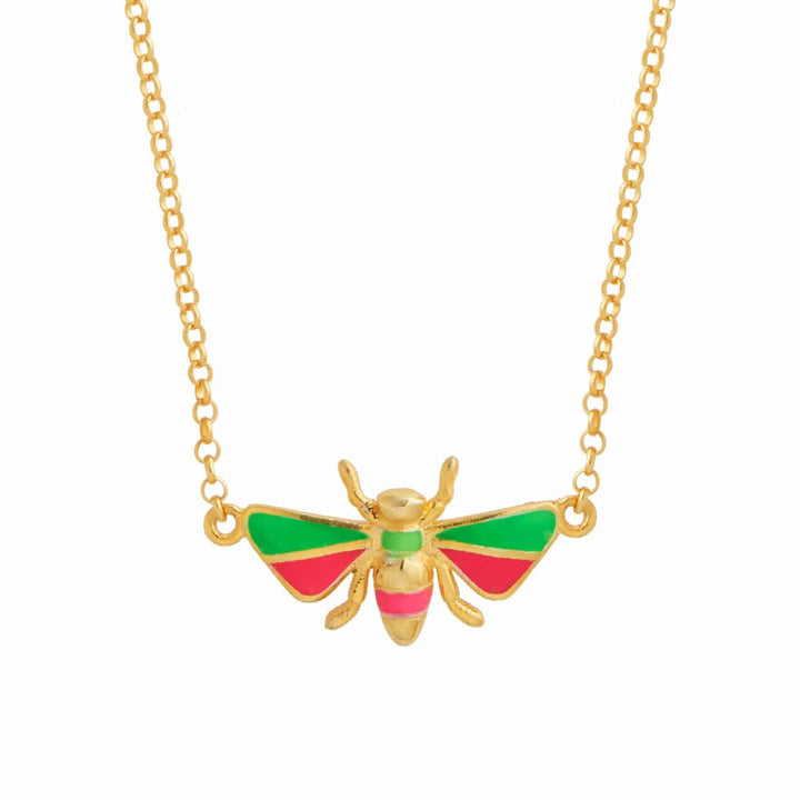 Green & Pink Bee Necklace - Eye M Jungle - Ileana Makri