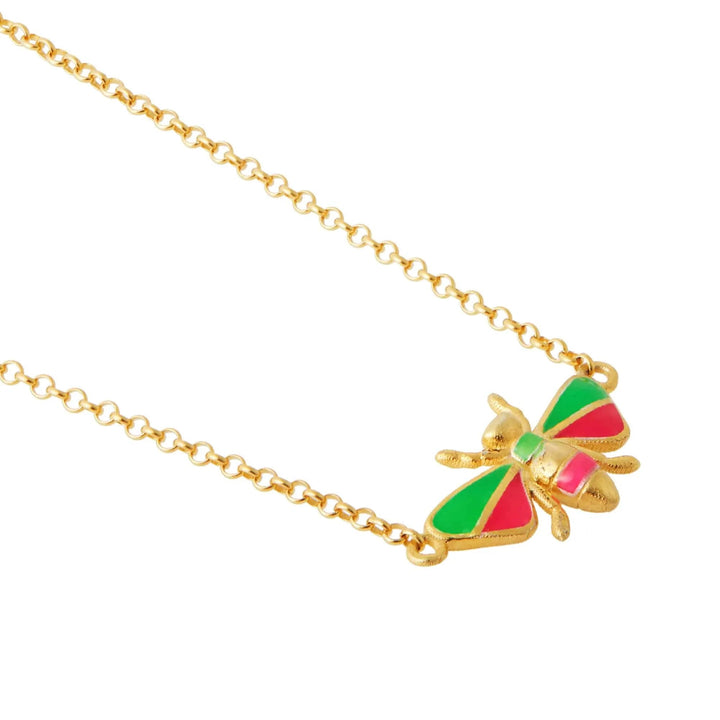 Green & Pink Bee Necklace - Eye M Jungle - Ileana Makri