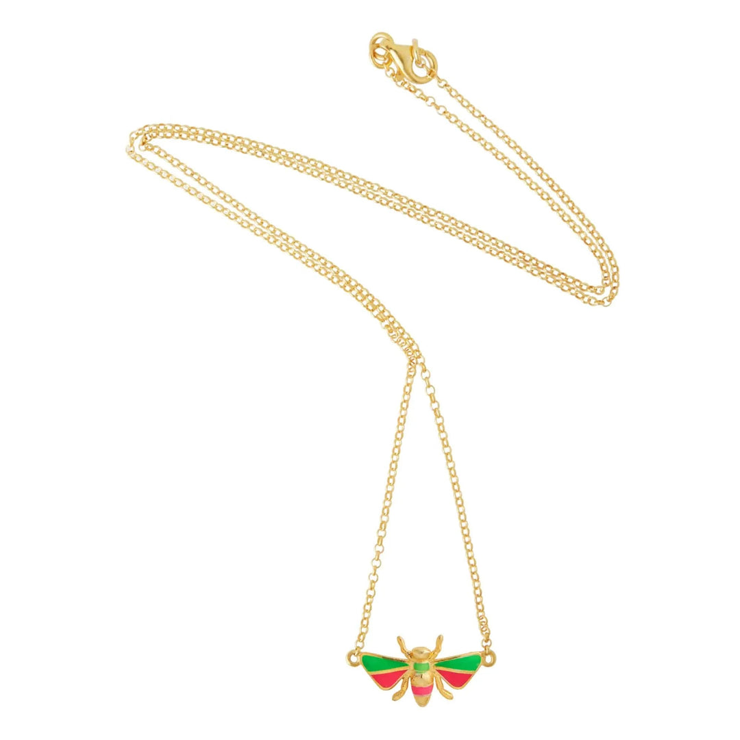 Green & Pink Bee Necklace - Eye M Jungle - Ileana Makri