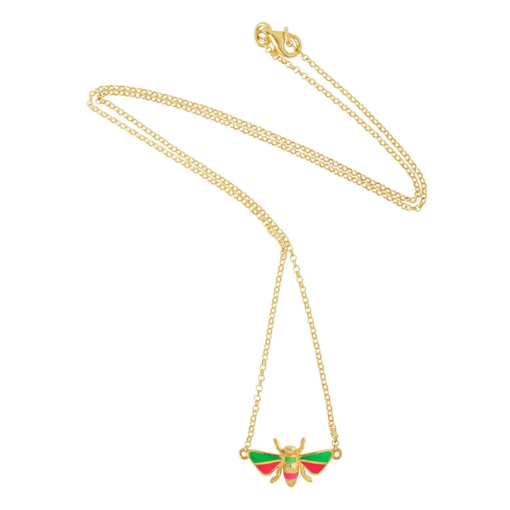Green & Pink Bee Necklace - Eye M Jungle - Ileana Makri