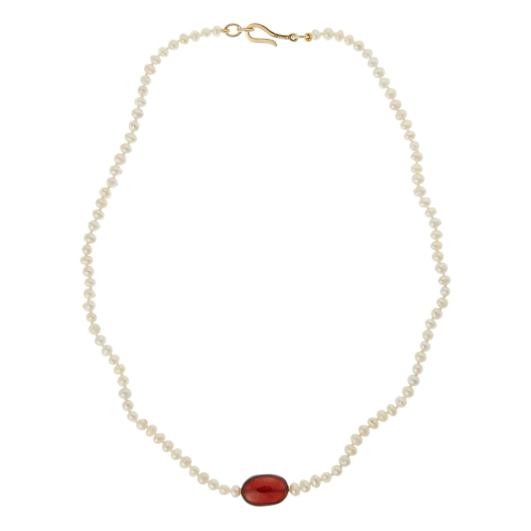 Hessonite Pearl Necklace (45cm) - Globetrotter - Ileana Makri store