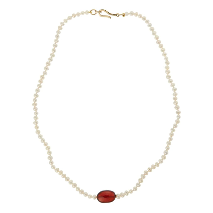 Hessonite Pearl Necklace (45cm) - Globetrotter - Ileana Makri store