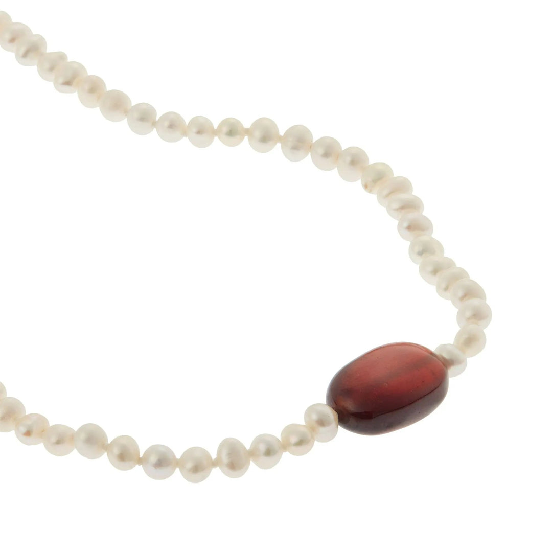Hessonite Pearl Necklace (45cm) - Globetrotter - Ileana Makri