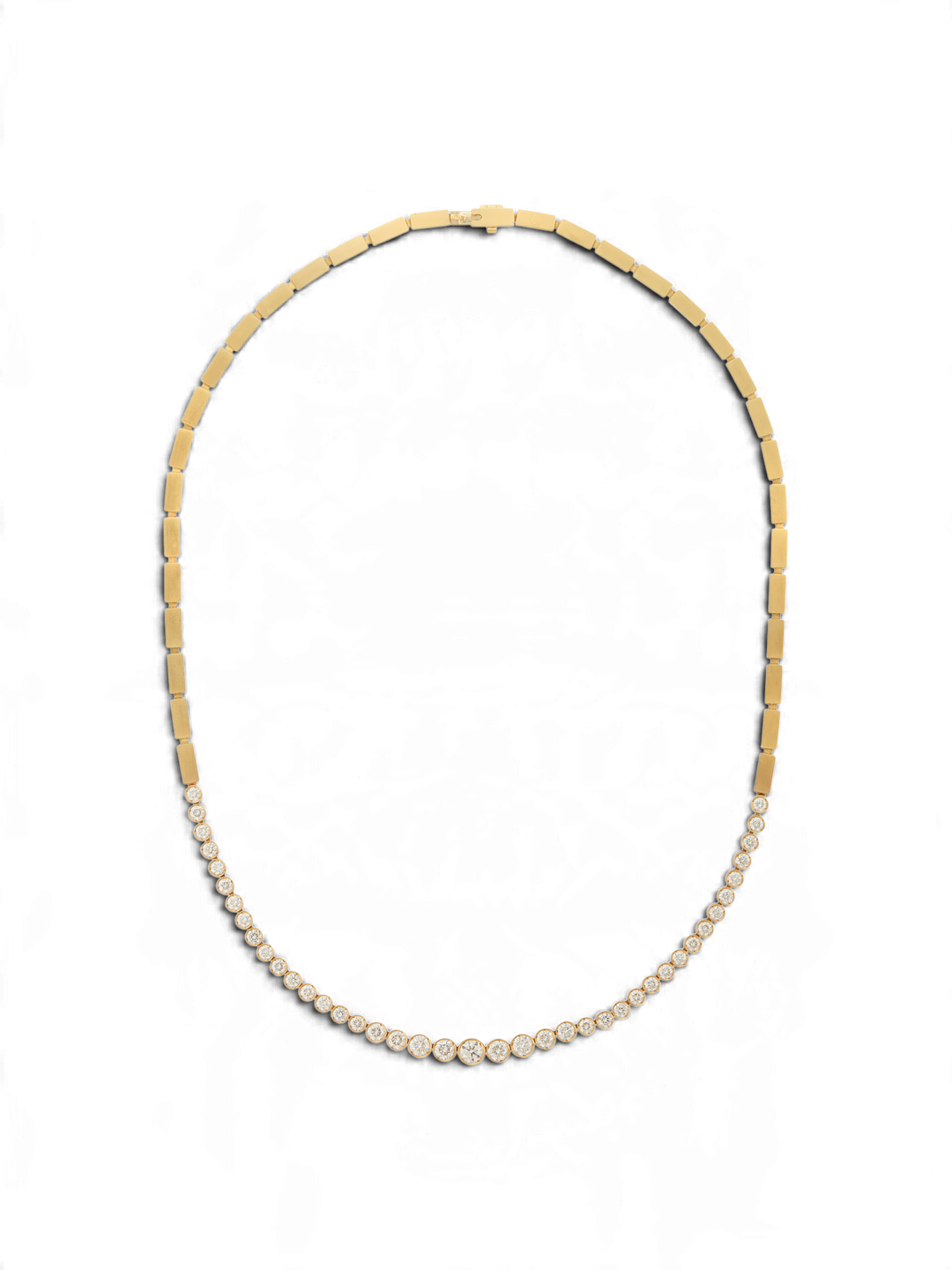 Ileana Makri Diamond River Necklace in 18k yellow gold with a matte finish and bezel-set white diamonds.