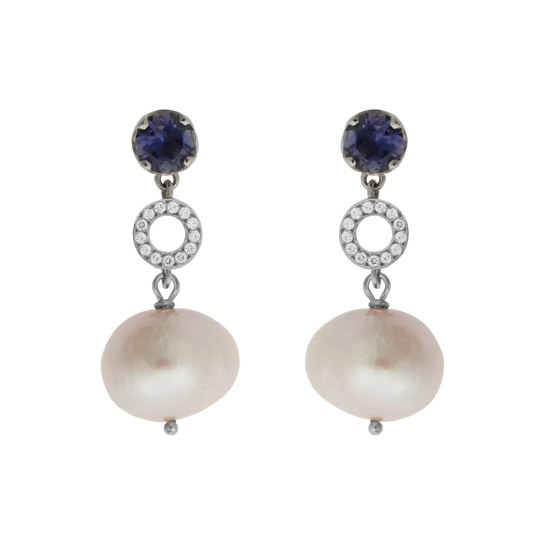 Iolite and Pearl Globetrotter Earrings - Globetrotter - Ileana Makri