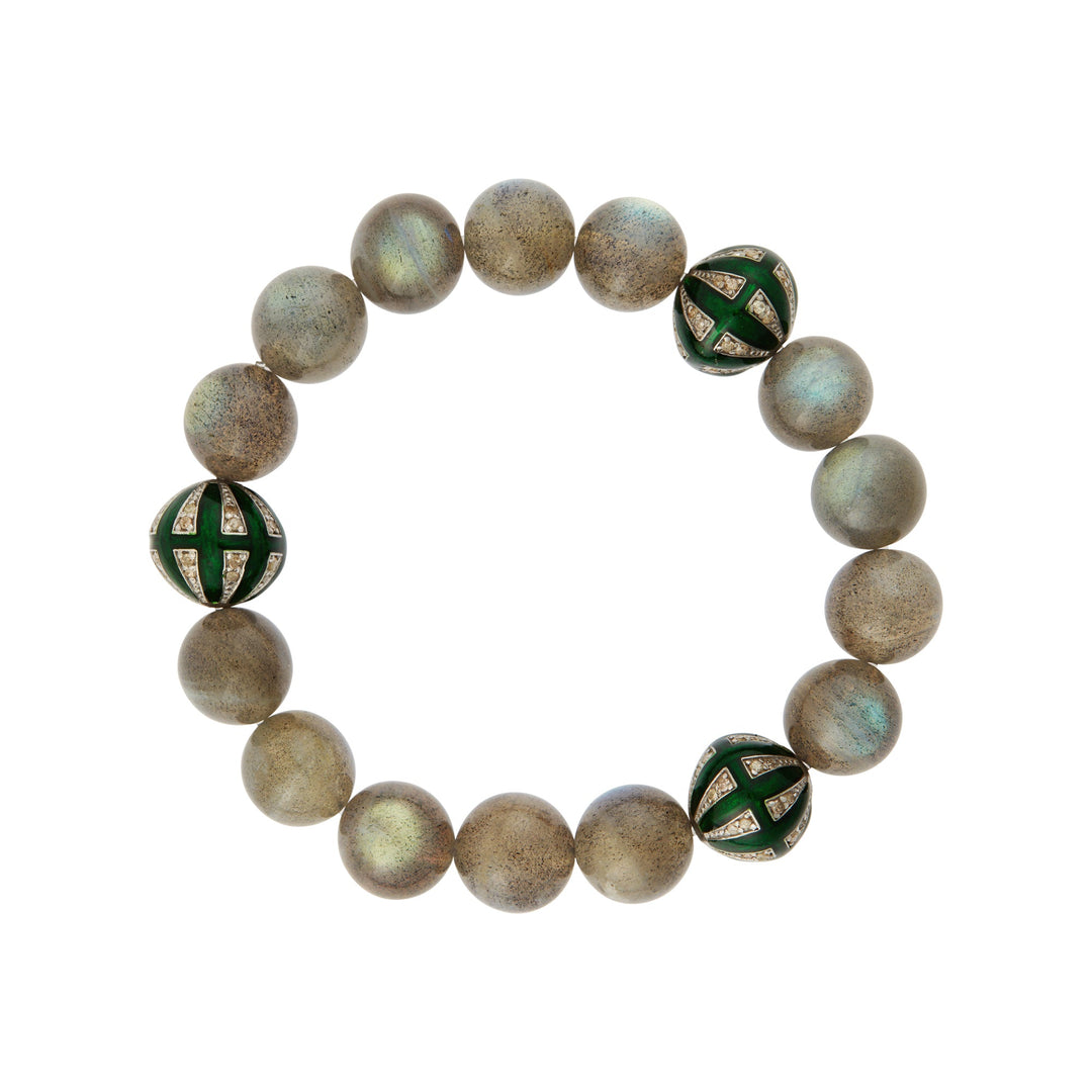 Labradorite & Green Enamel Beaded Bracelet - Globetrotter - Ileana Makri