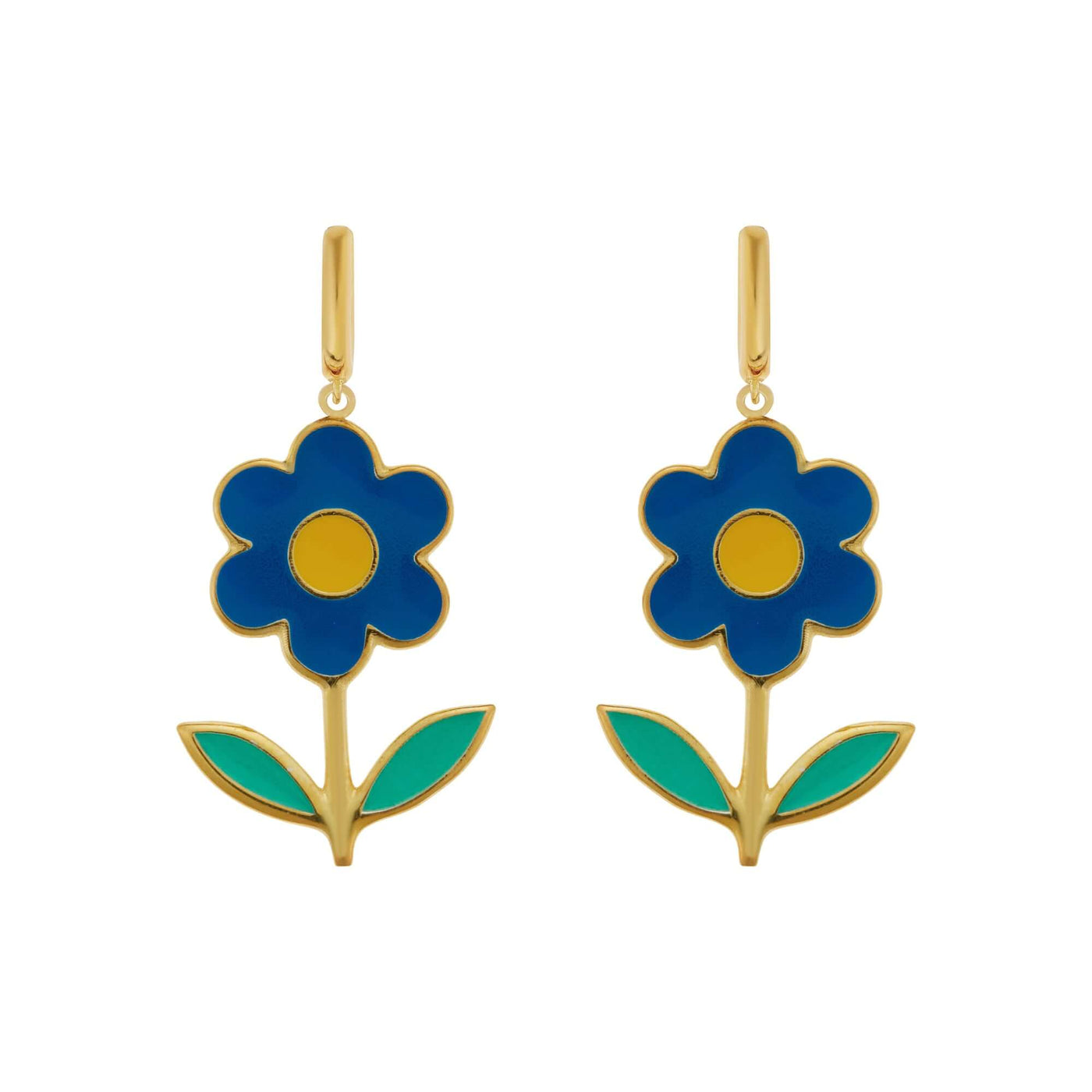 Large Blue Happy Daisy Midi Hoop Earrings - Eye M Flower Power - Ileana Makri store
