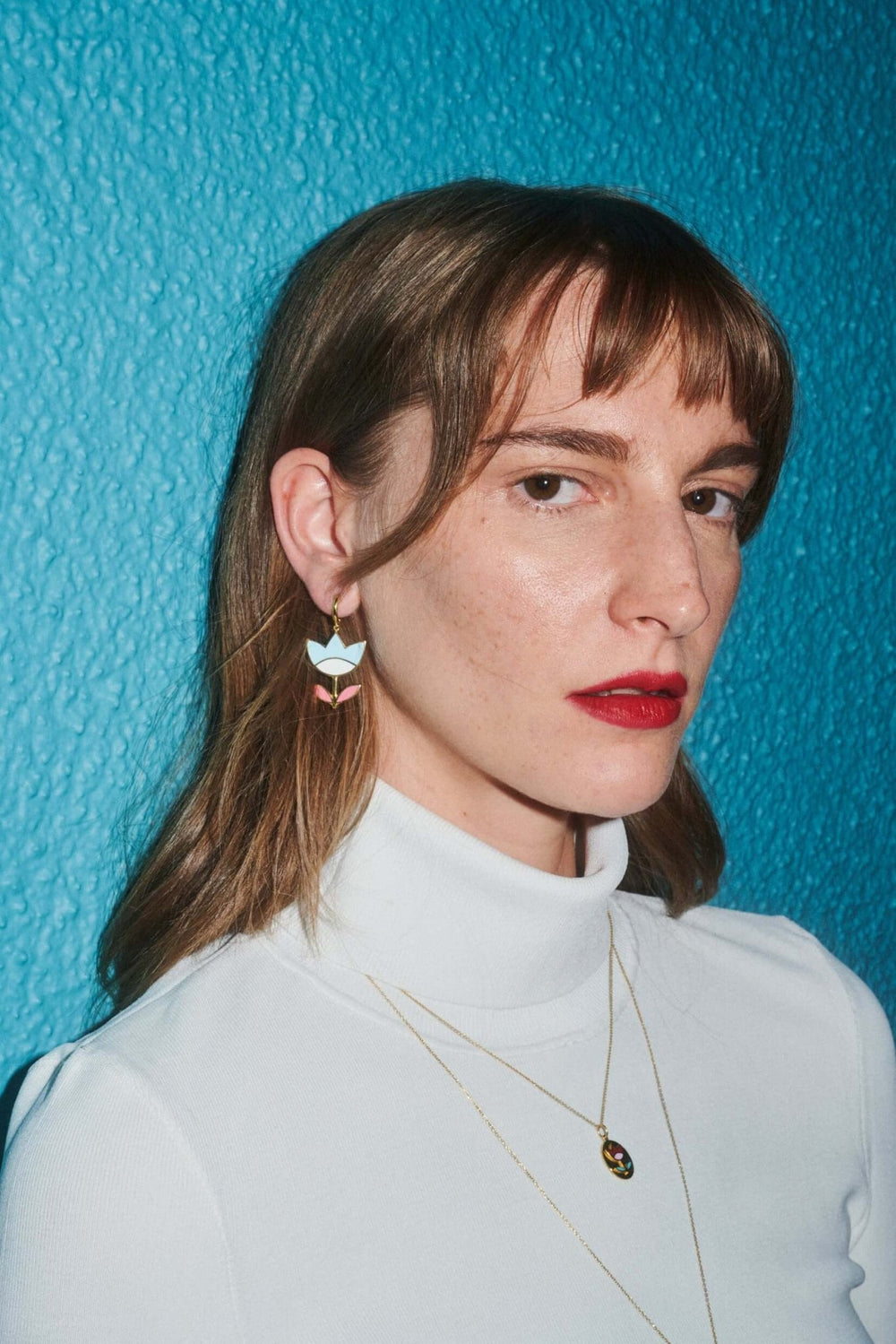 Large Blue Happy Flower Earrings - Eye M Flower Power - Ileana Makri