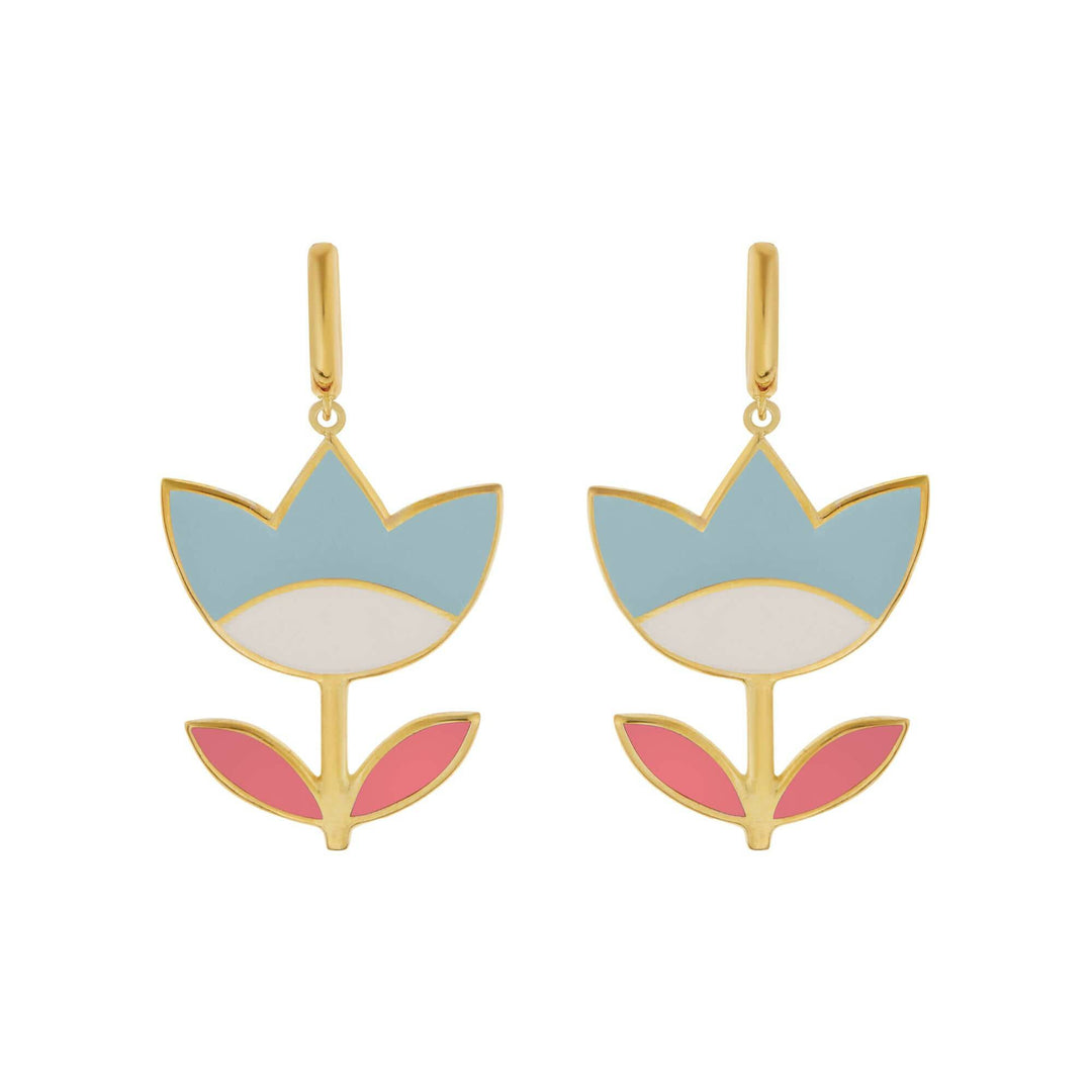 Large Blue Happy Flower Earrings - Eye M Flower Power - Ileana Makri