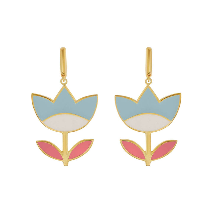 Large Blue Happy Flower Earrings - Eye M Flower Power - Ileana Makri