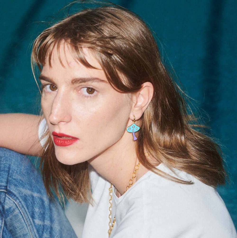 Large Blue Mushroom Earrings - Eye M Flower Power - Ileana Makri
