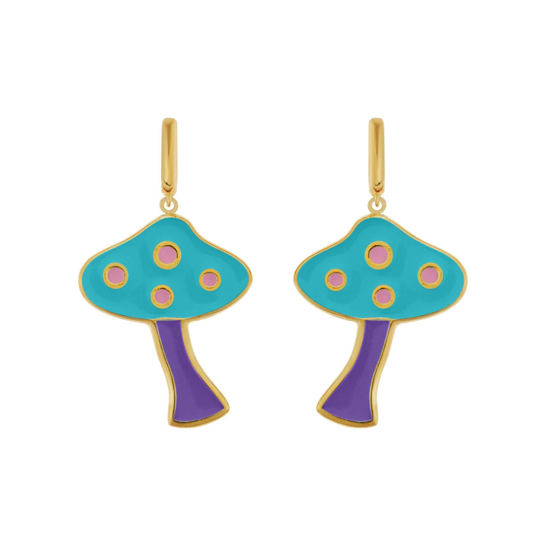 Large Blue Mushroom Earrings - Eye M Flower Power - Ileana Makri