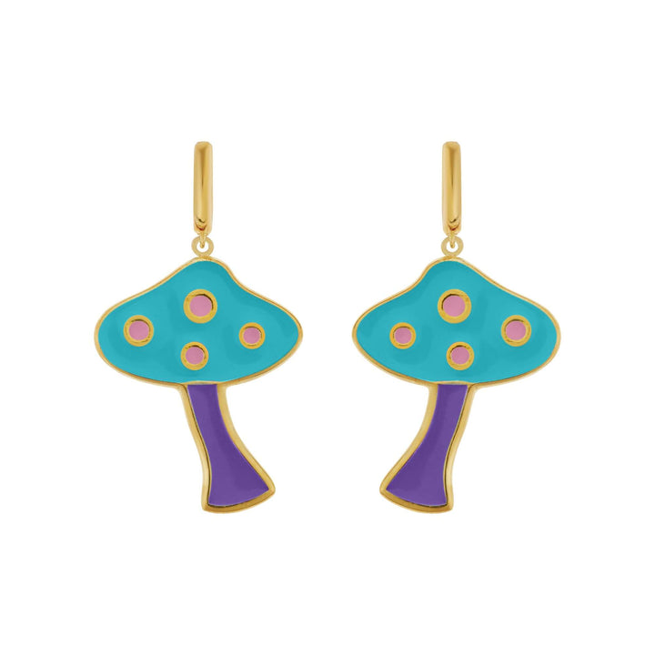 Large Blue Mushroom Earrings - Eye M Flower Power - Ileana Makri