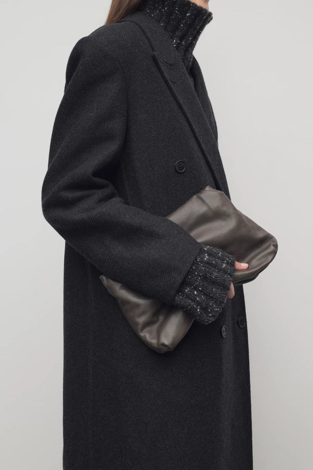 Large Bourse Clutch in Taupe Leather - The Row - Ileana Makri