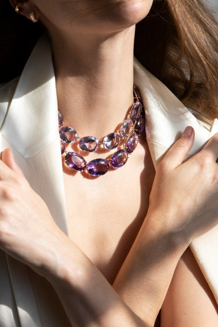 Large Crown Pink Amethyst Necklace - Crown - Ileana Makri