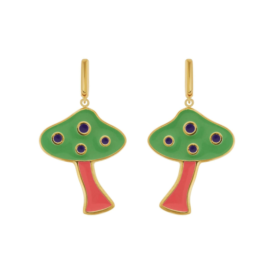 Large Green Mushroom Earrings - Eye M Flower Power - Ileana Makri