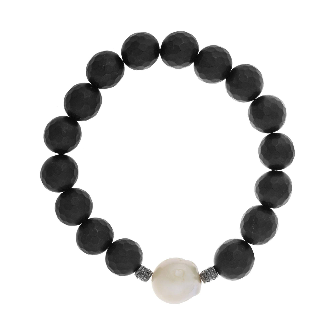 Large Onyx & White Pearl Bracelet 28 - Globetrotter - Ileana Makri store