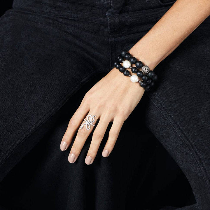 Large Onyx & White Pearl Bracelet 28 - Globetrotter - Ileana Makri
