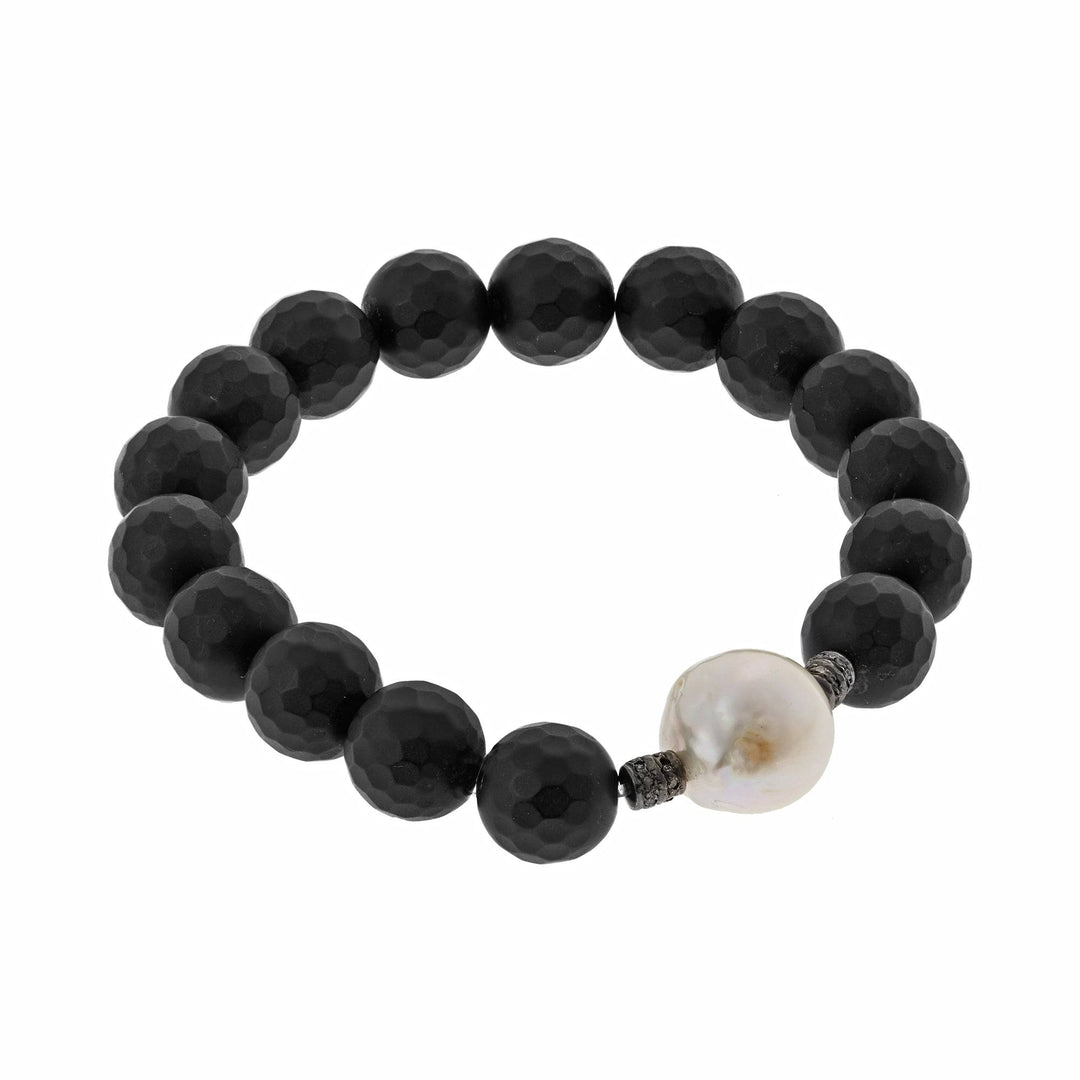 Large Onyx & White Pearl Bracelet 28 - Globetrotter - Ileana Makri