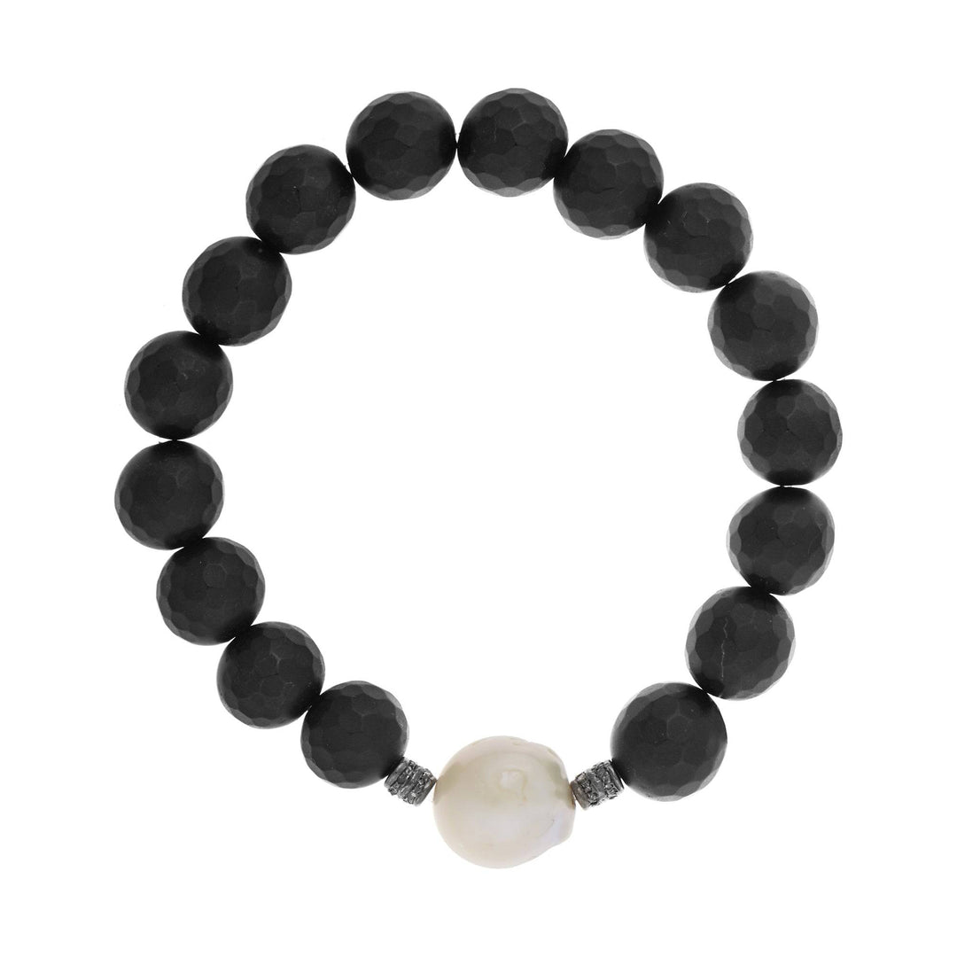 Large Onyx & White Pearl Bracelet 28 - Globetrotter - Ileana Makri