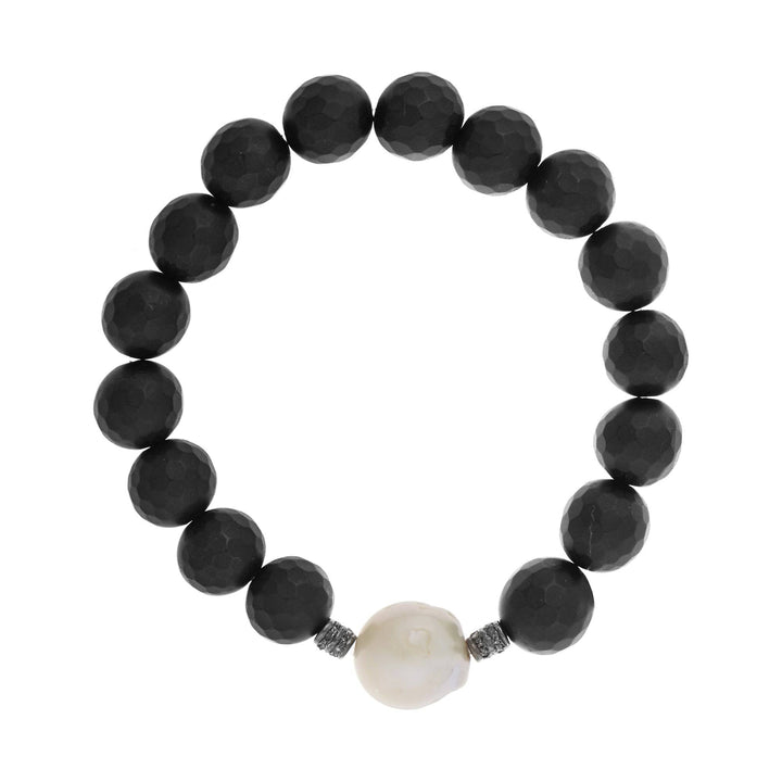 Large Onyx & White Pearl Bracelet 28 - Globetrotter - Ileana Makri