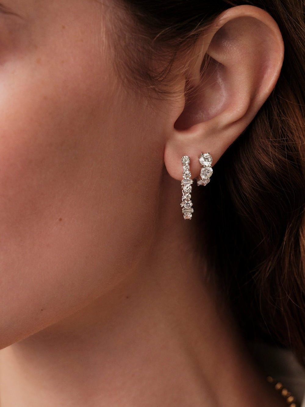 Large Oval Rivulet White Diamond Hoops - Rivulet - Ileana Makri