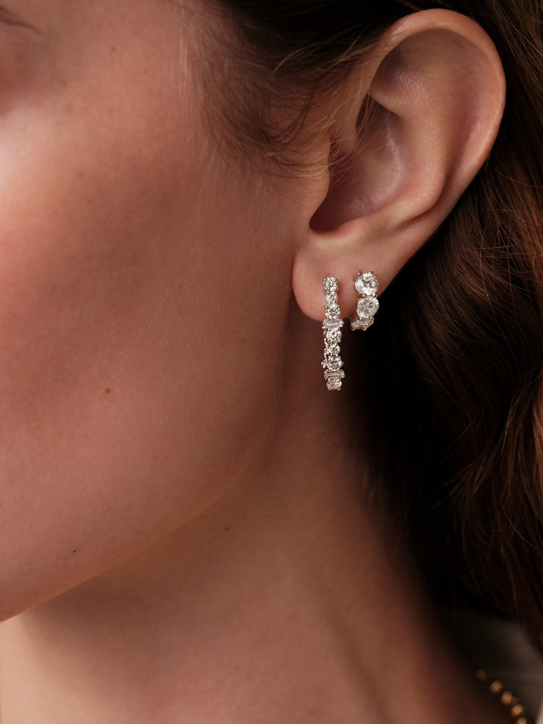 Large Oval Rivulet White Diamond Hoops - Rivulet - Ileana Makri