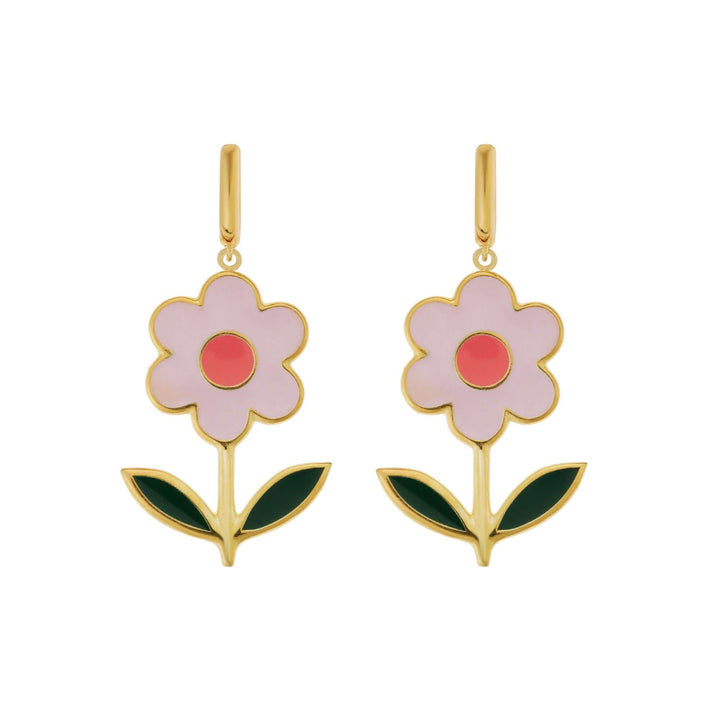 Large Pink Happy Daisy Earrings - Eye M Flower Power - Ileana Makri store