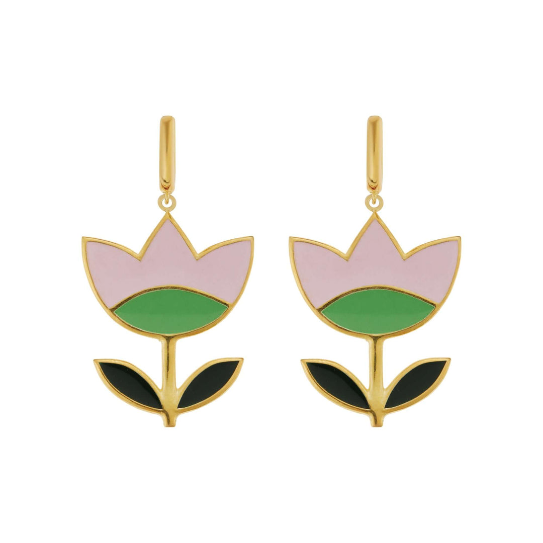 Large Pink Happy Flower Earrings - Eye M Flower Power - Ileana Makri