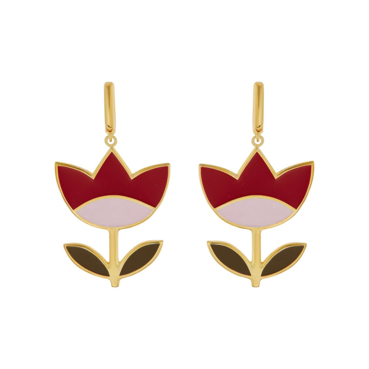 Large Red Happy Flower Earrings - Eye M Flower Power - Ileana Makri