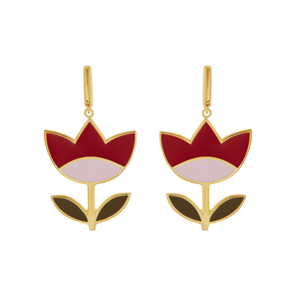 Large Red Happy Flower Earrings - Eye M Flower Power - Ileana Makri