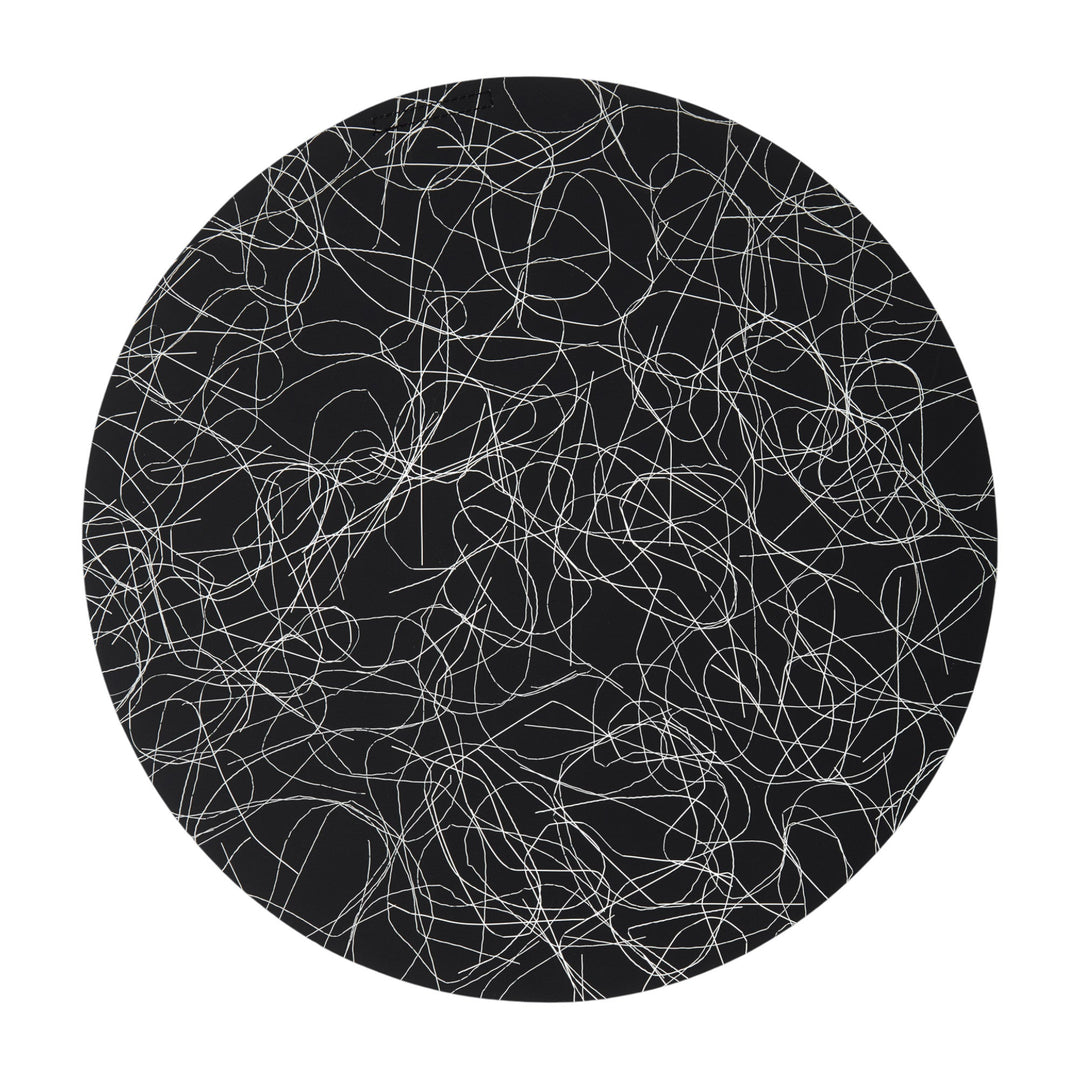 Large Round Placemat Black Silver Threads (set of 2) - Luisa Cevese Riedizioni - Ileana Makri