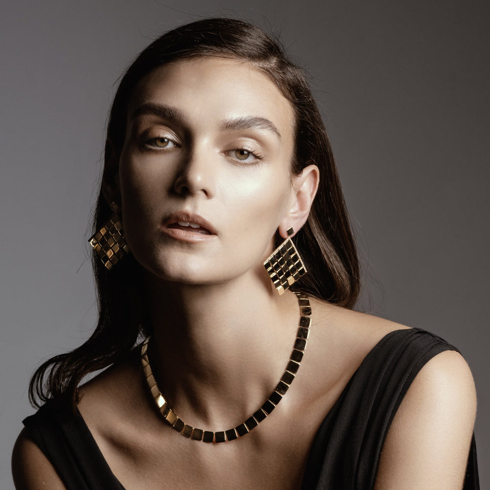 Large Tile Curtain Earrings Y - D - Tile - Ileana Makri