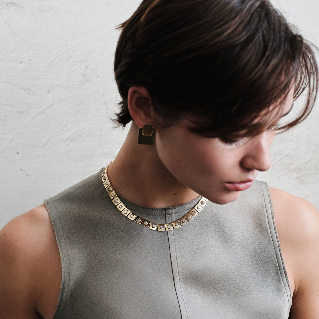 Large Tile Diamond Necklace - Tile - Ileana Makri