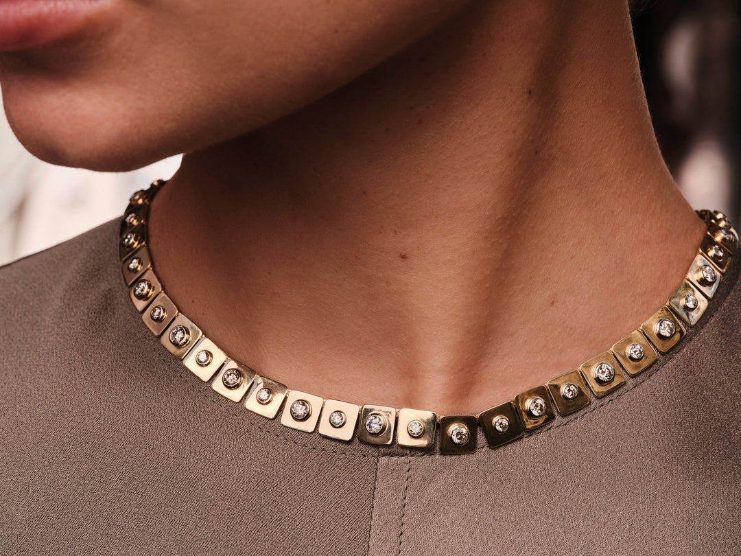 Large Tile Diamond Necklace - Tile - Ileana Makri
