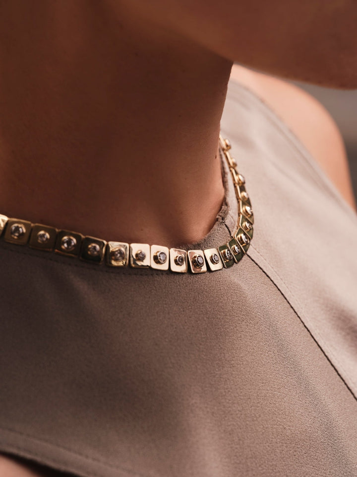 Large Tile Diamond Necklace - Tile - Ileana Makri