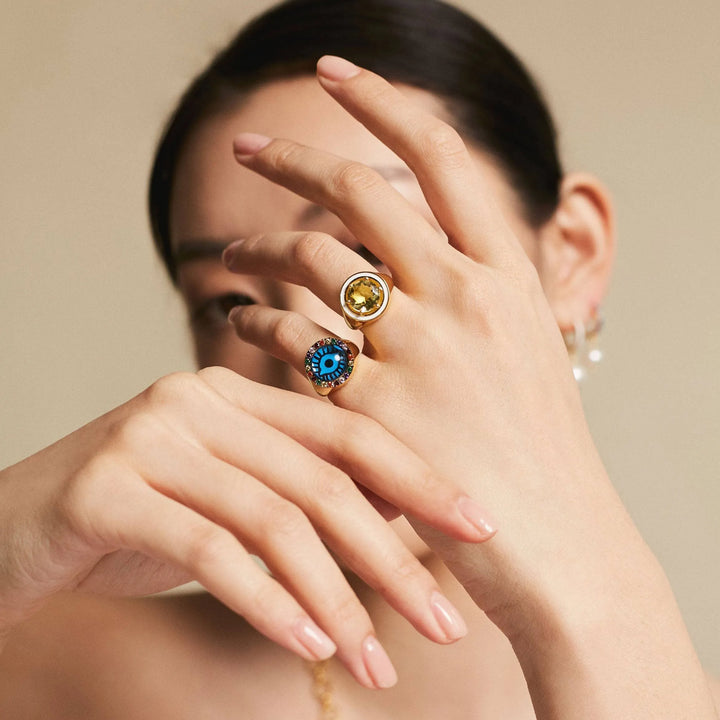 Lemon Topaz Chevalier Ring - Eye M Neon Rocks - Ileana Makri store