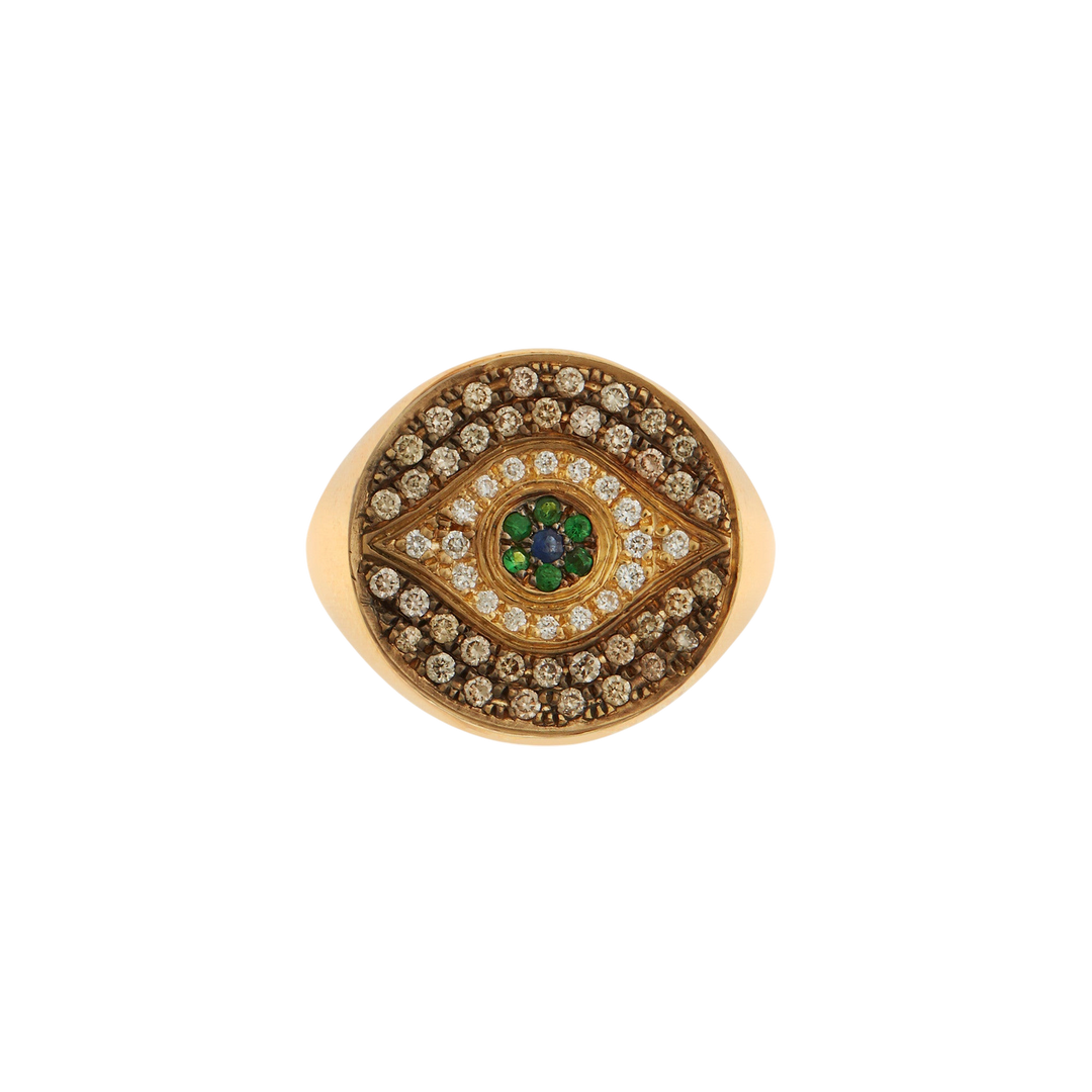 Little Champagne Dawn Chevalier Ring - EVIL EYE - Ileana Makri