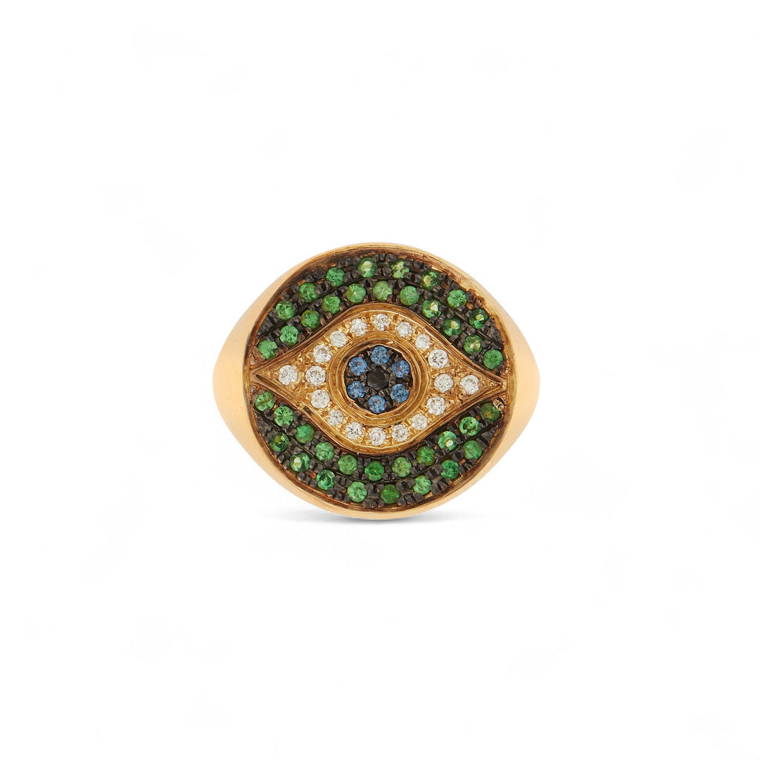 Little Green Dawn Chevalier Ring - EVIL EYE - Ileana Makri