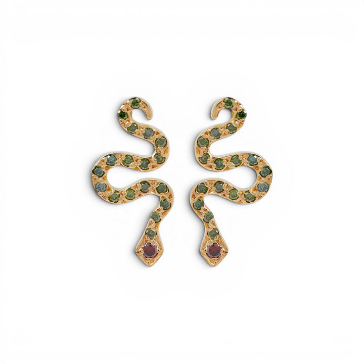 Little Snake Stud Green & Burgundy Diamonds
