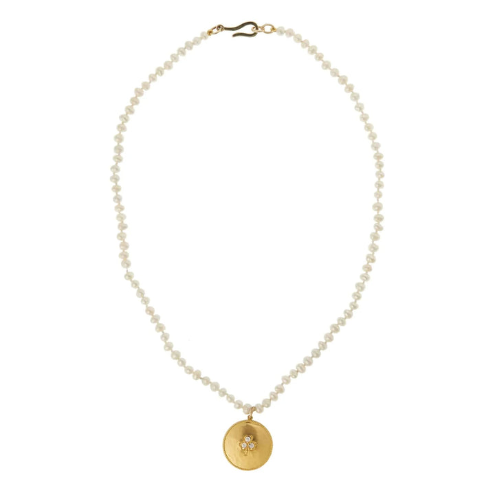 Lucky Clover Pearl Necklace (40cm) - SYMBOLS - Ileana Makri