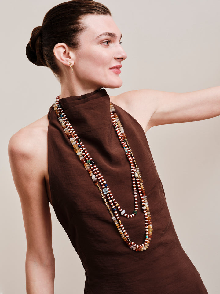 Brown Agate Stripe Necklace 159 (100cm)