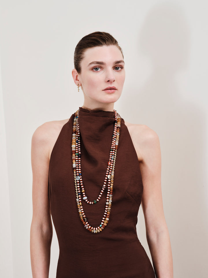 Brown Agate Stripe Necklace 159 (100cm)
