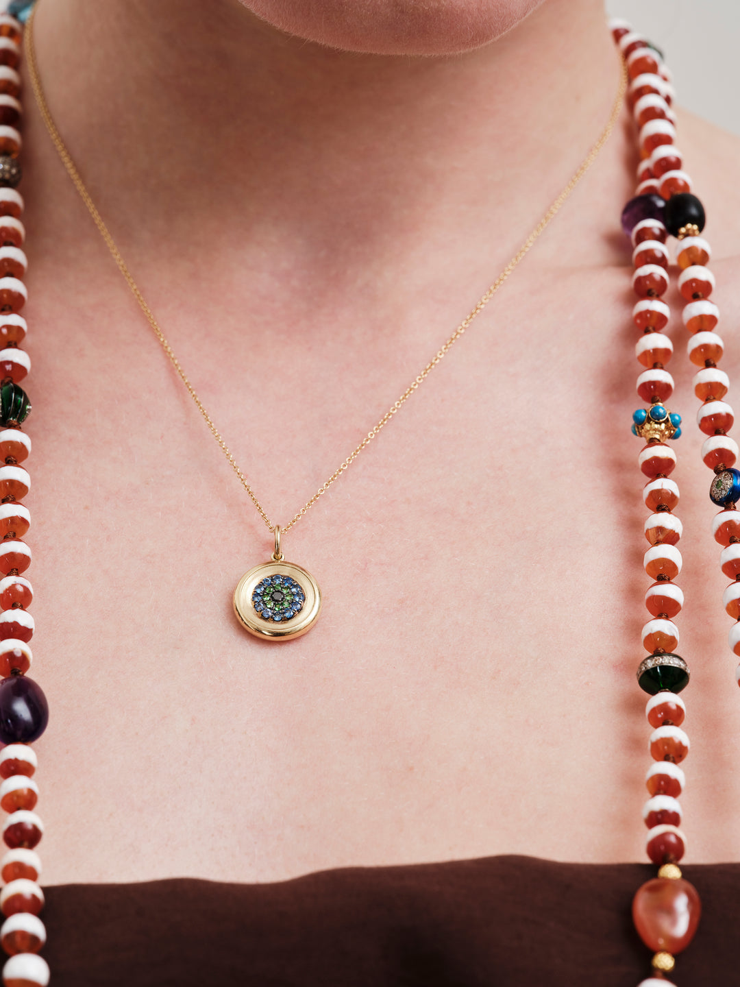 Round Eye Pendant — Blue Sapphires, Tsavorites & Black Diamond
