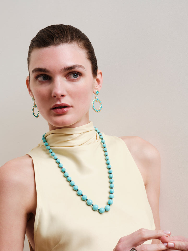 Turquoise & Black Diamond Bead Necklace (64cm)
