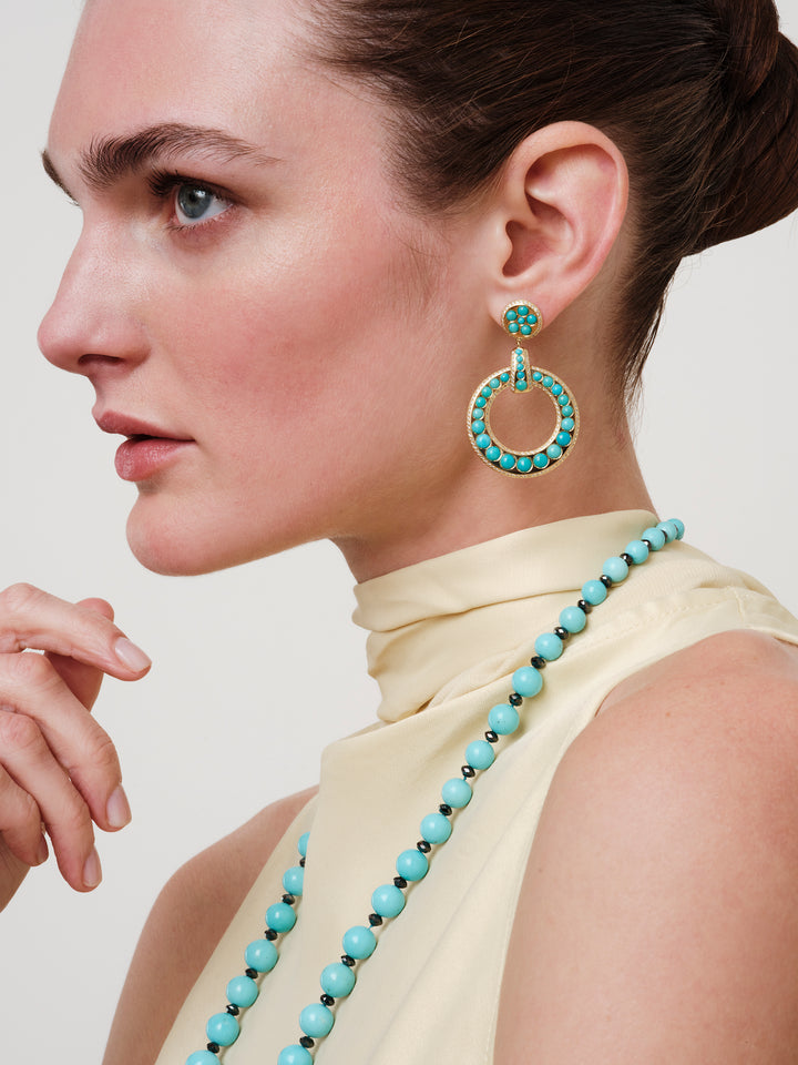 Turquoise & Black Diamond Bead Necklace (64cm)